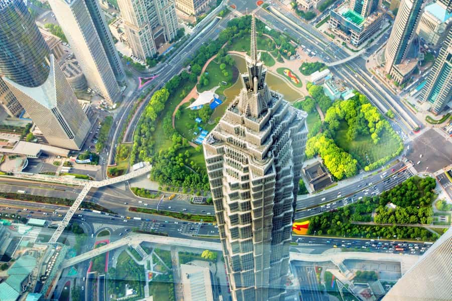 Shanghai Jinmao Tower 88th floor sightseeing hall - The marble interior is part of the attraction